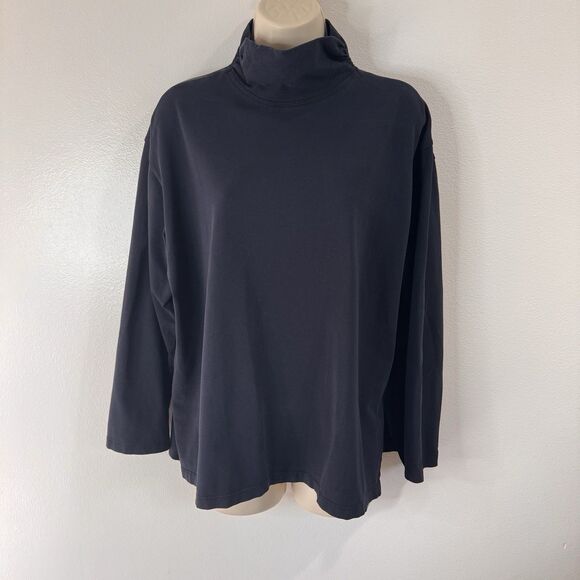 North Star Base Tops - North Star Base Sweatshirt M Black Pullover Mock Neck Ruched Cotton Stretch USA